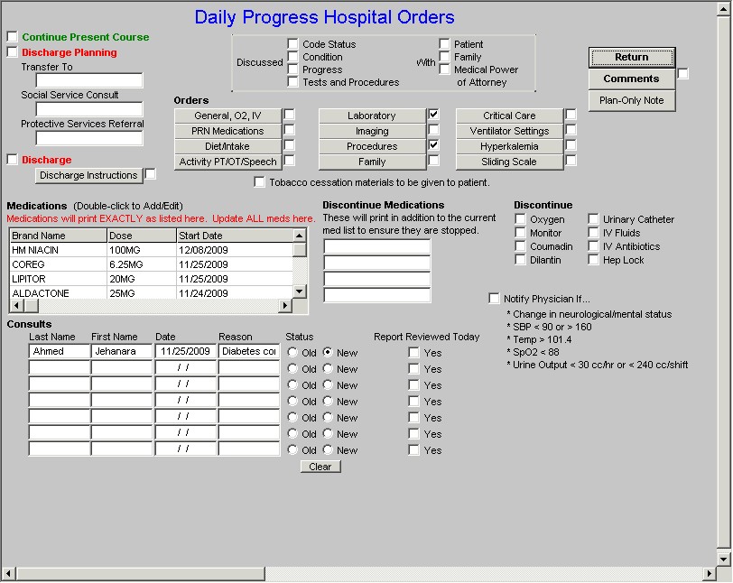 critical care note template