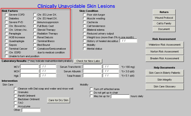 Skin Integrity Chart